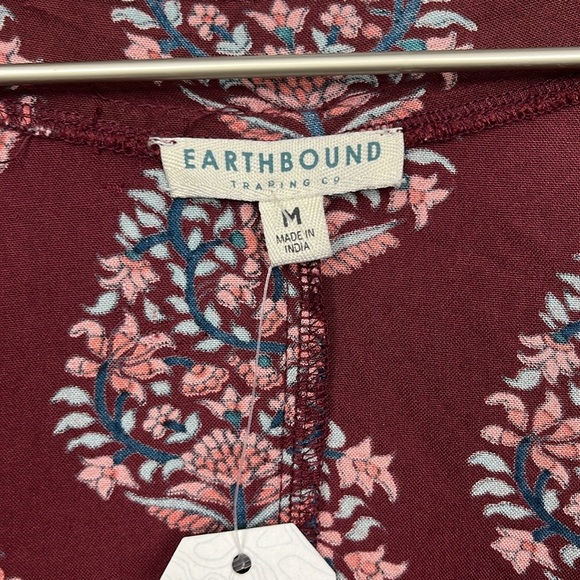 Earthbound Trading Co Womens Dress M Burgundy/Blue Maxi Paisley Print Cottage - Picture 2 of 14